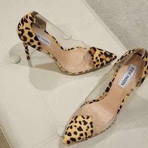 Steve Madden Cheetah Printed Fur and Clear Pumps